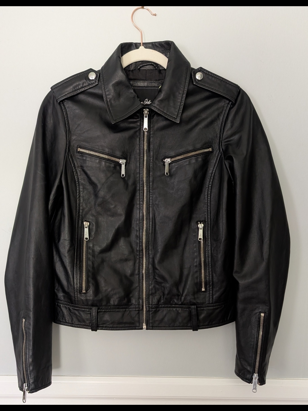 Sam Edelman Women's Black, Super Soft Lamb Leather Moto Jacket (XS, Fits S)